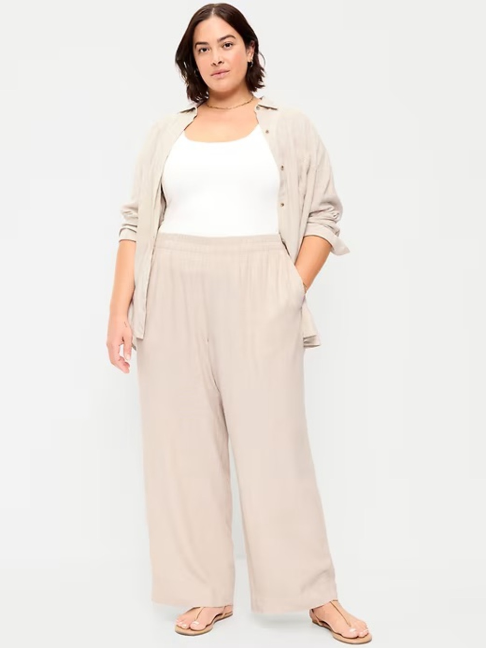 Old navy high rise wide leg cream linen pants size xxl